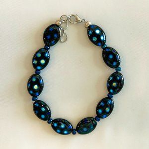 Black Czech Spotted Glass Bead Bracelet